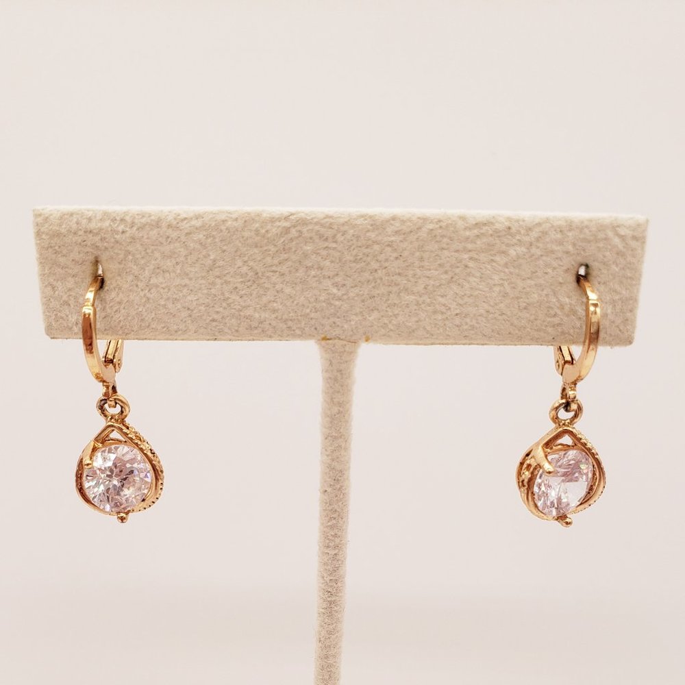 Beautiful Dainty Gold Tone Cubic Zirconia Dangle Earrings